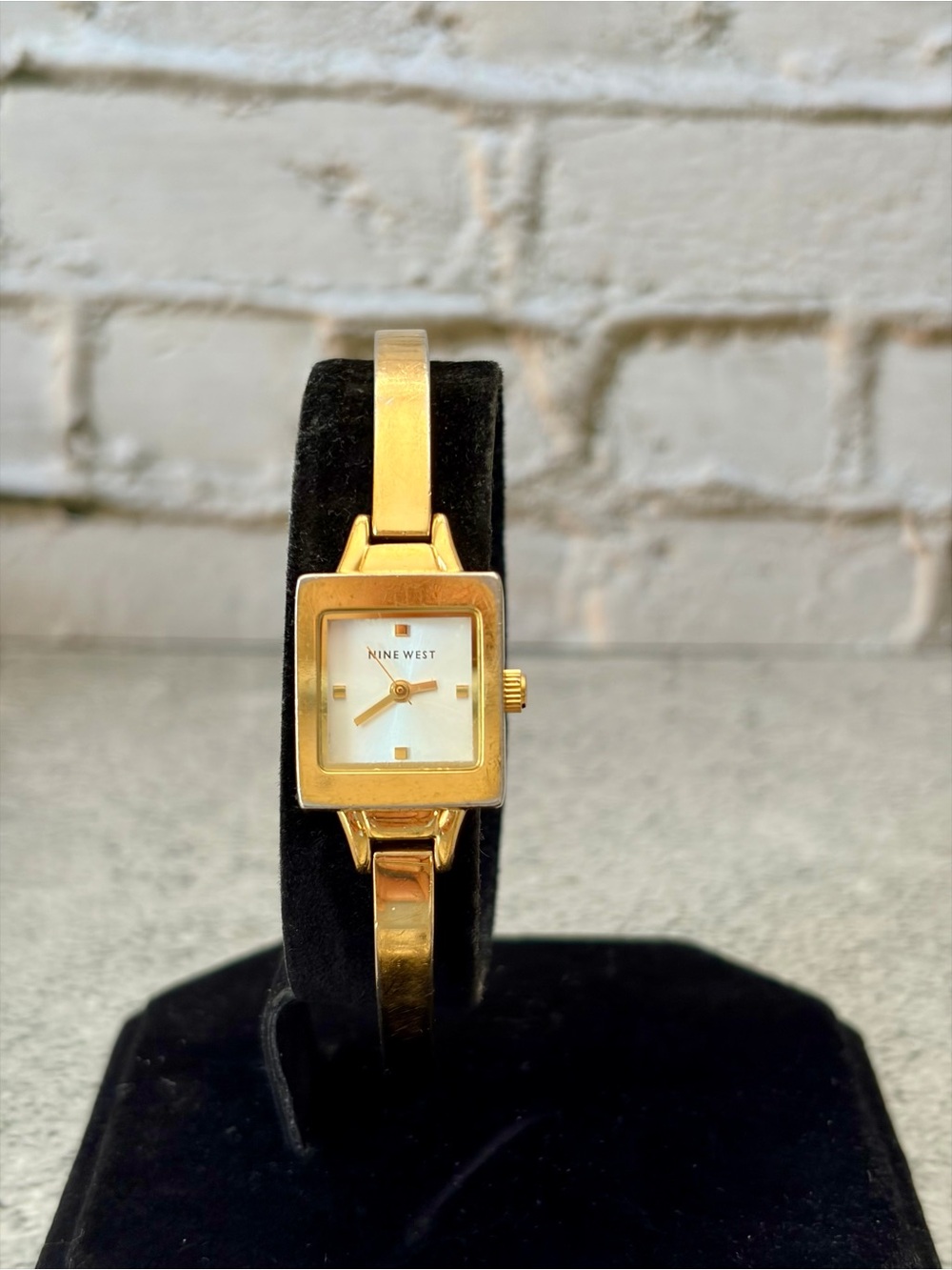 Nine West Women’s Gold Tone Square Bangle Quartz Watch New Battery